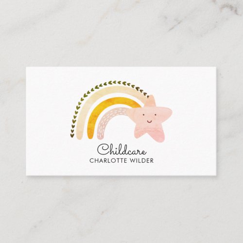 Cute Watercolor Rainbow Childcare Business Card