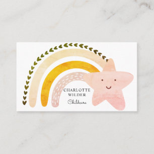 Cute Watercolor Rainbow Childcare Business Card