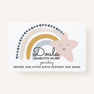 Cute Watercolor Rainbow Doula Birth Services ID Badge