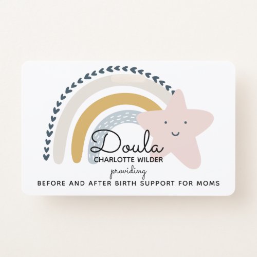 Cute Watercolor Rainbow Doula Birth Services ID Badge