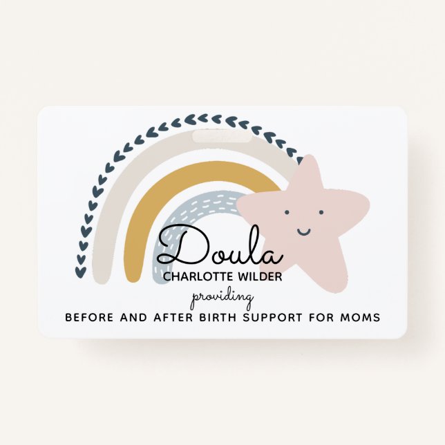 Cute Watercolor Rainbow Doula Birth Services ID Badge (Front)