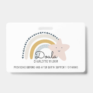 Cute Watercolor Rainbow Doula Midwife Badge