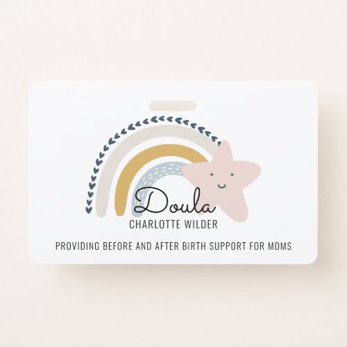 Cute Watercolor Rainbow Doula Midwife Badge