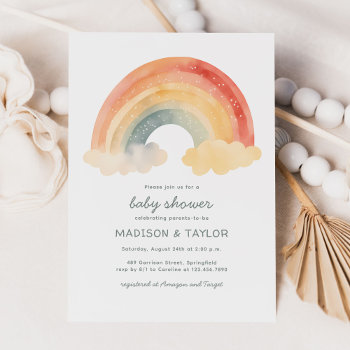 Cute Watercolor Rainbow Gender Neutral Baby Shower Invitation by JAmberDesign at Zazzle
