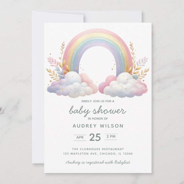 Cute Watercolor Rainbow Gender Neutral Baby Shower Invitation (Front)