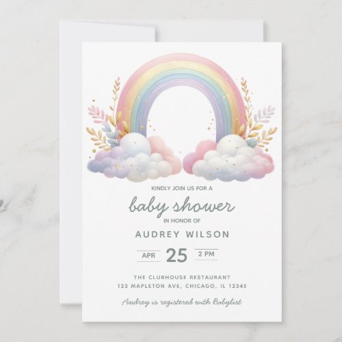 Cute Watercolor Rainbow Gender Neutral Baby Shower Invitation