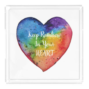 Cute Watercolor Rainbow Heart Acrylic Tray