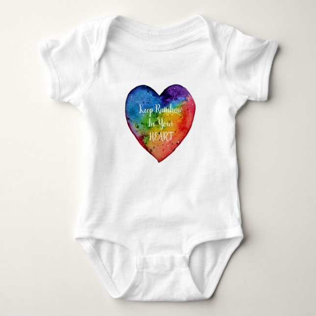 Cute Watercolor Rainbow Heart Baby Bodysuit (Front)