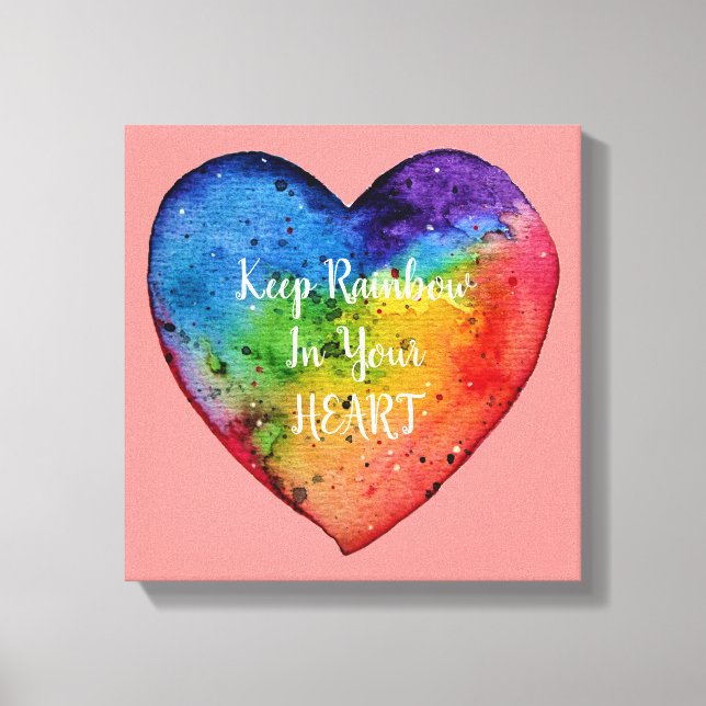 Cute Watercolor Rainbow Heart Canvas Print (Front)