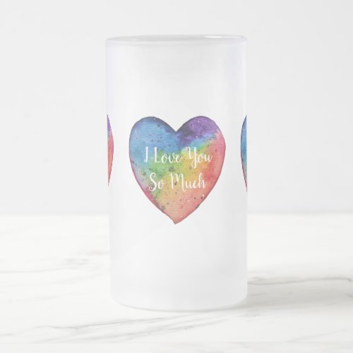 Cute watercolor Rainbow Heart Frosted Glass Beer Mug