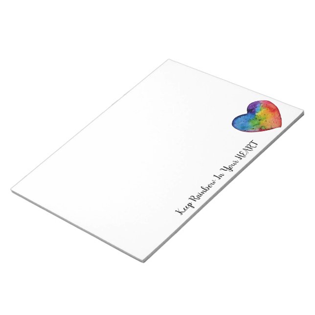 Cute Watercolor Rainbow Heart Notepad (Angled)