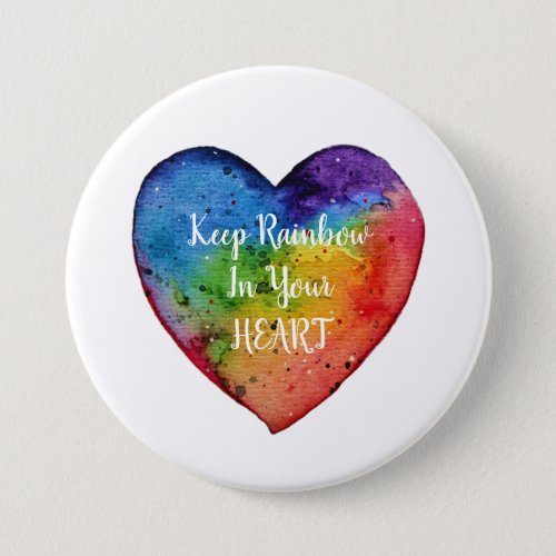 Cute Watercolor Rainbow Heart Pinback Button