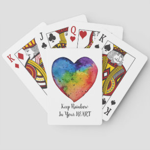Cute Watercolor Rainbow Heart Poker Cards