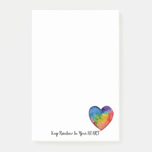 Cute Watercolor Rainbow Heart Post-it Notes