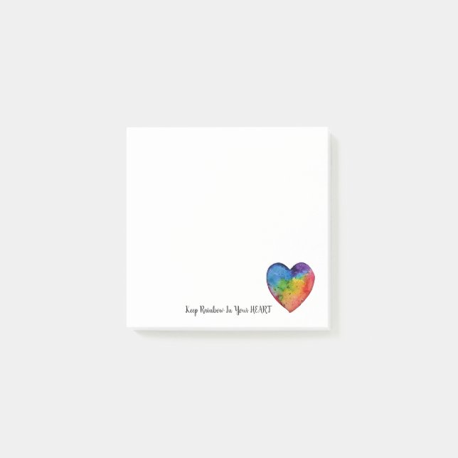 Cute Watercolor Rainbow Heart Post-it Notes (Front)