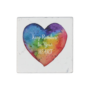 Cute Watercolor Rainbow Heart Stone Magnet