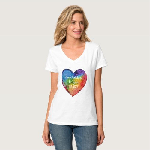 Cute Watercolor Rainbow Heart T_Shirt