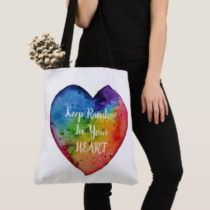 Cute Watercolor Rainbow Heart Tote Bag