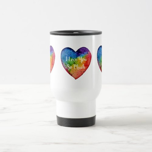 Cute watercolor Rainbow Heart Travel Mug