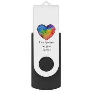 Cute watercolor Rainbow Heart USB Flash Drive