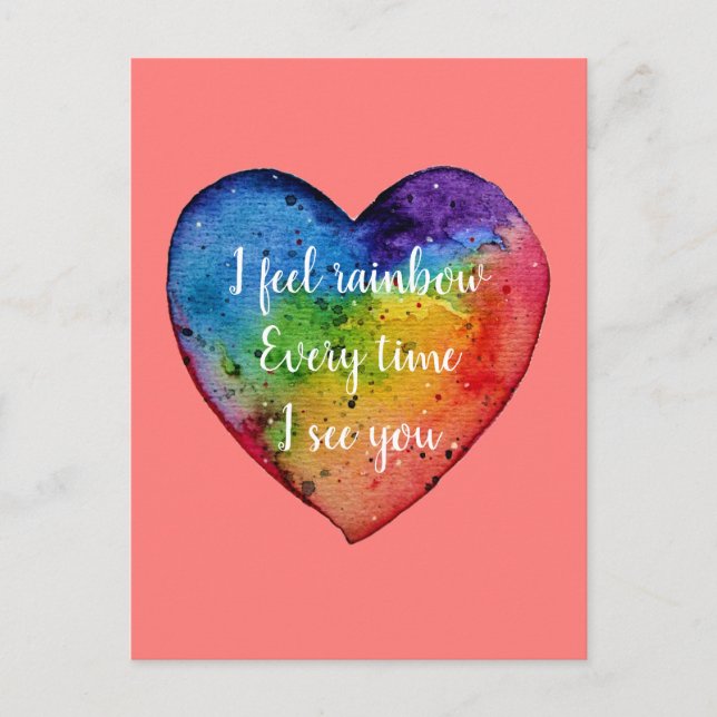 Cute watercolor Rainbow Heart. Valentines Holiday Postcard (Front)