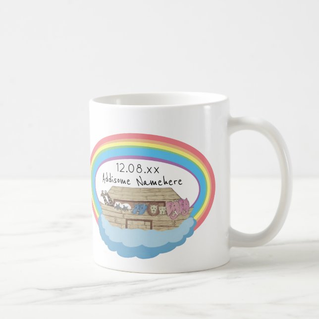 Cute Watercolor Rainbow Noah's Ark on White Coffee Mug (Right)