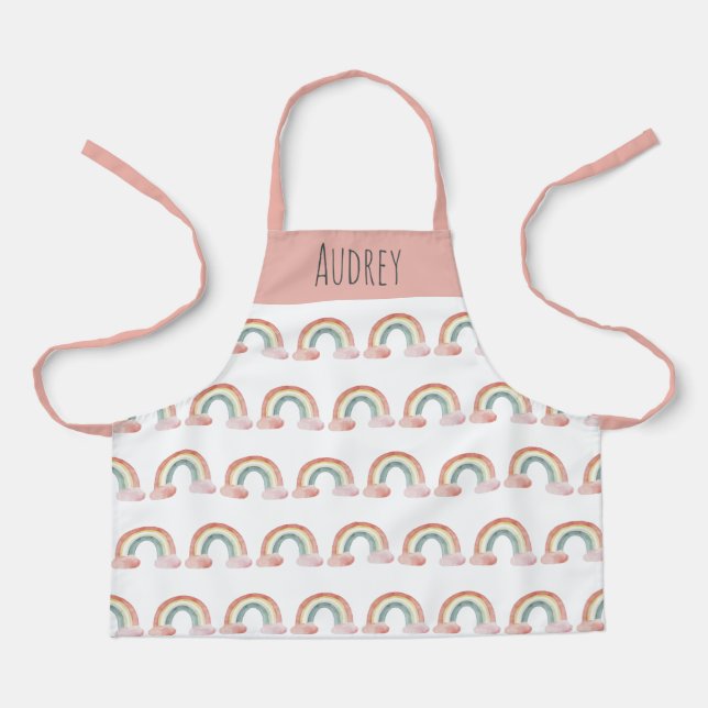Cute Watercolor Rainbow Personalized Apron (Front)