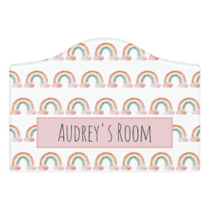 Cute Watercolor Rainbow Personalized Door Sign