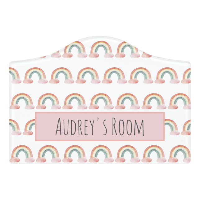 Cute Watercolor Rainbow Personalized Door Sign (Small Crest Front)
