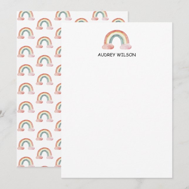 Cute Watercolor Rainbow Personalized Stationery Note Card (Front/Back)