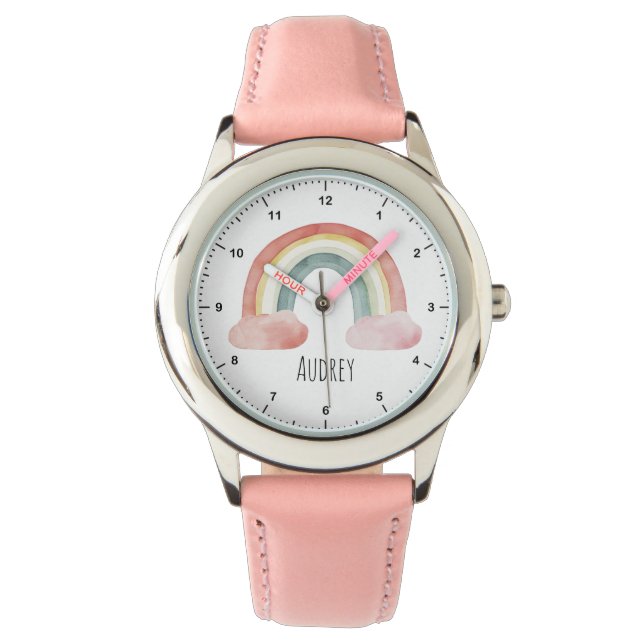 Cute Watercolor Rainbow Personalized Watch (Front)