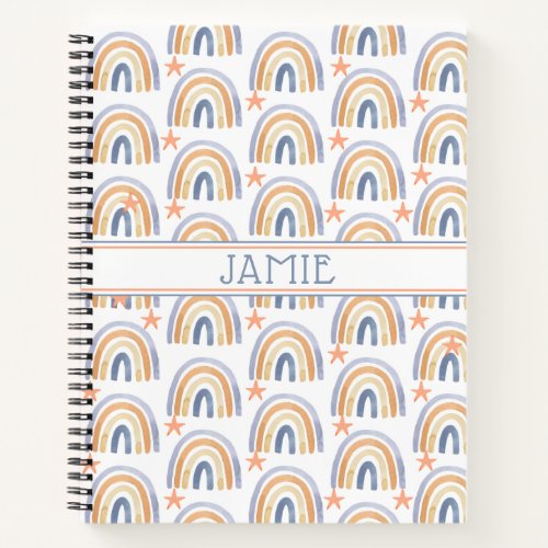 Cute Watercolor Rainbows  Stars Personalized Notebook
