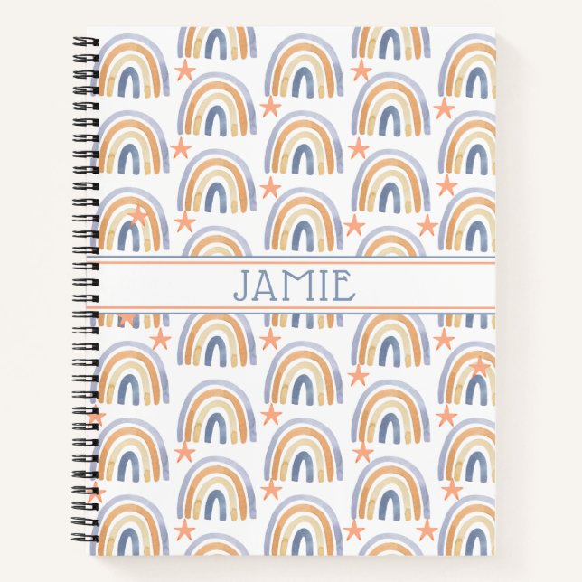Cute Watercolor Rainbows & Stars Personalized Notebook (Front)