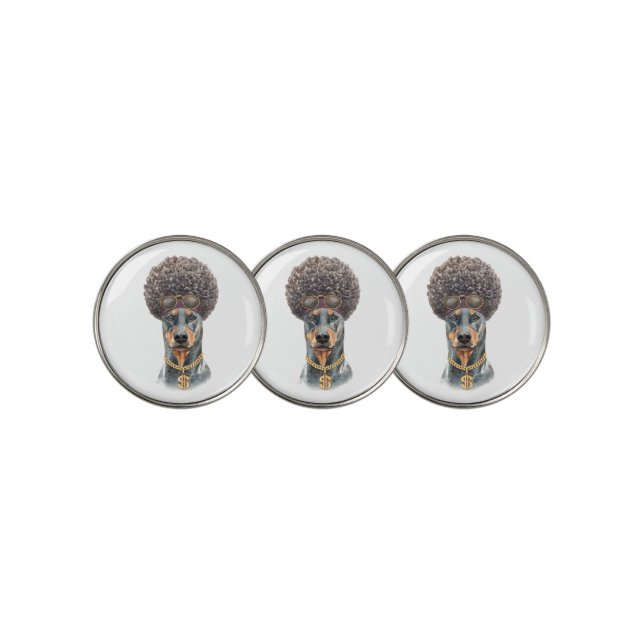 Cute Watercolor Rapper Doberman Golf Ball Marker (3 Up)
