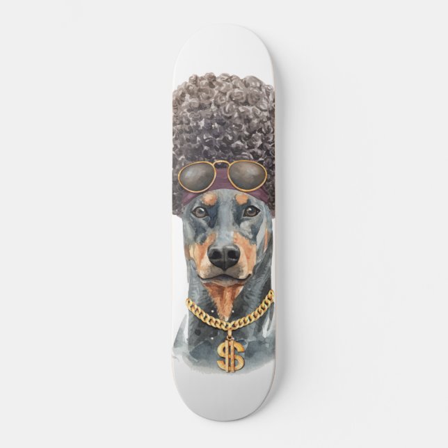 Cute Watercolor Rapper Doberman Skateboard (Front)