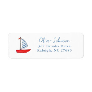 Cute watercolor red boat  label