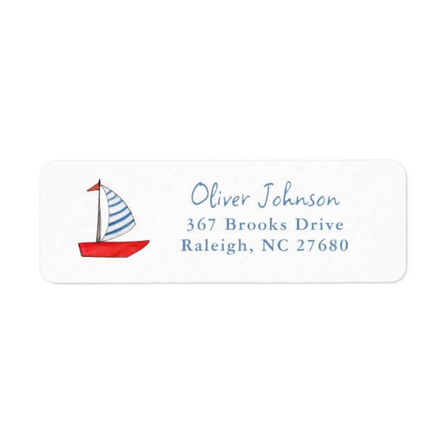 Cute watercolor red boat  label (Front)