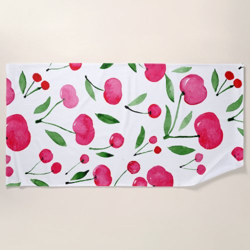 Cute watercolor red cherries pattern beach towel