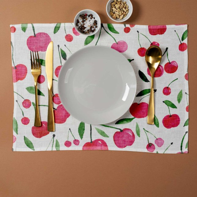 Cute watercolor red cherries pattern cloth placemat (Creator Uploaded)