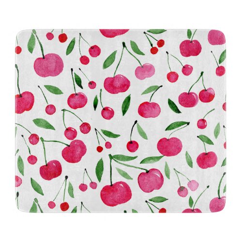 Cute watercolor red cherries pattern cutting board