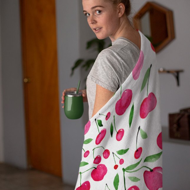 Cute watercolor red cherries pattern fleece blanket (Creator Uploaded)