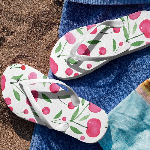 Cute watercolor red cherries pattern flip flops