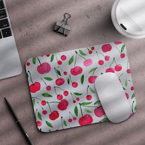 Cute watercolor red cherries pattern mouse pad