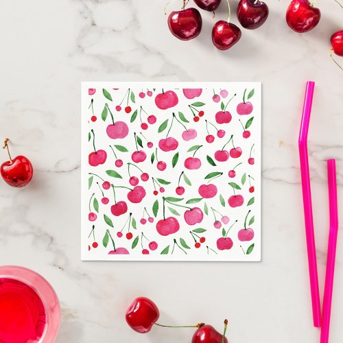 Cute watercolor red cherries pattern napkins