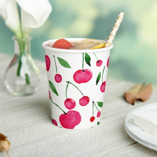 Cute watercolor red cherries pattern paper cups
