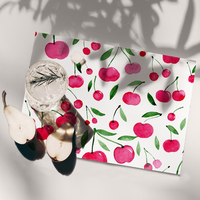 Cute watercolor red cherries pattern placemat (Creator Uploaded)