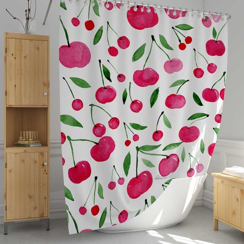 Cute watercolor red cherries pattern shower curtain