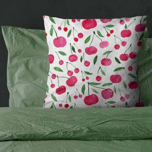 Cute watercolor red cherries pattern throw pillow
