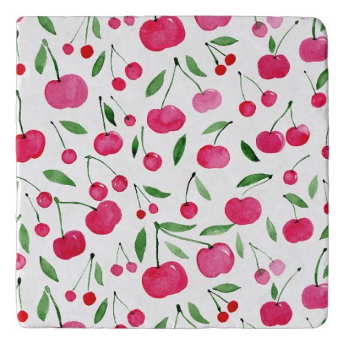 Cute watercolor red cherries pattern trivet