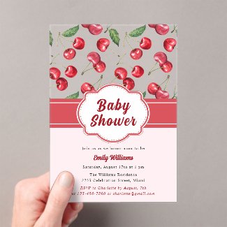 Cute Watercolor Red Cherry Baby Shower